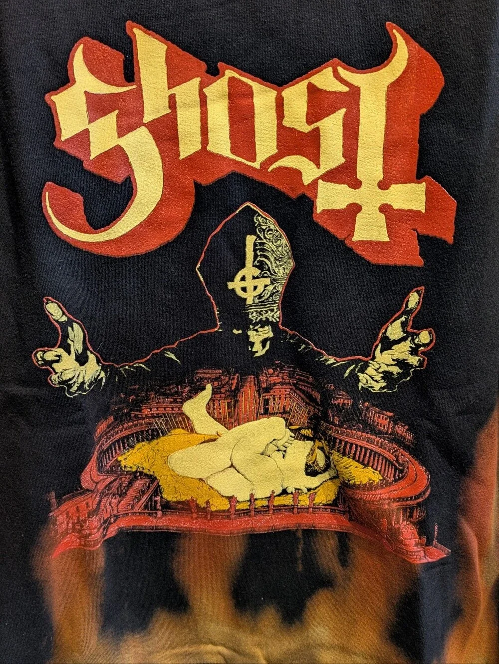 16 Ghost Official Infestissumam Flames Bleach Dip Dye Crewneck Sweatshirt - S